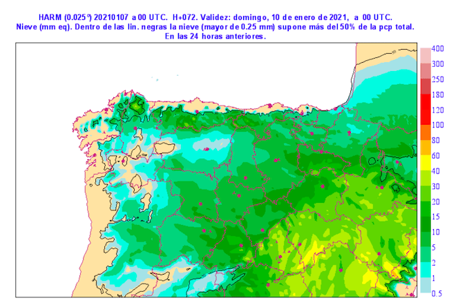 Previsión de nevadas el domingo