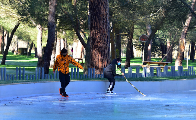 El estanque de Valorio es de hielo y aún no entró Filomena en la provincia (Fotografía: Esteban Pedrosa)