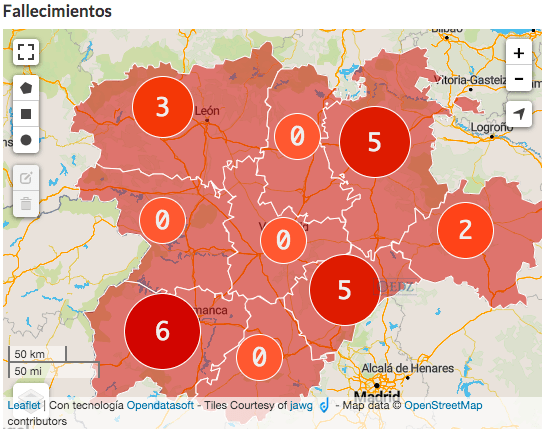 Mapa de muertes de contagiados por coronavirus
