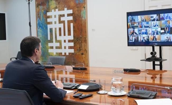 Pedro Sánchez, durante la reunión telemática