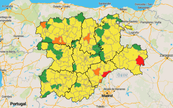 Mapa con zonas más y menos afectadas en una semana