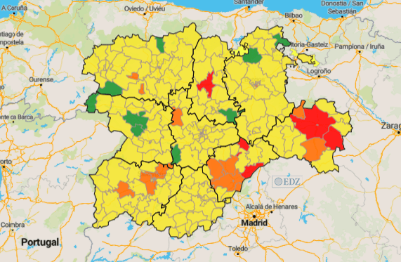 Mapa de incidencia en 14 días, con cuatro zonas verdes en Zamora