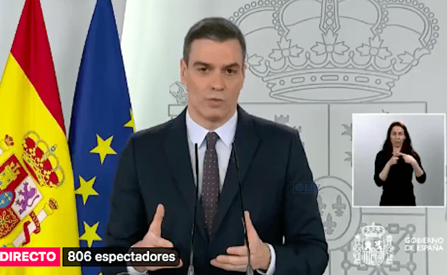 Pedro Sánchez, durante la comparecencia telemática