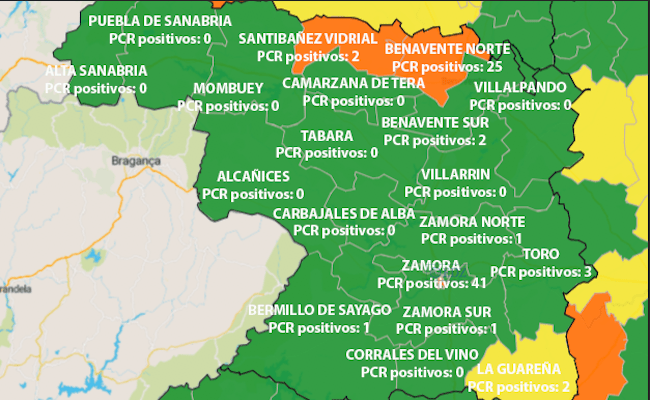 Mapa de casos detectados por prueba PCR en 14 días