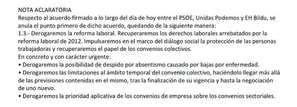 Nota aclaratoria del PSOE