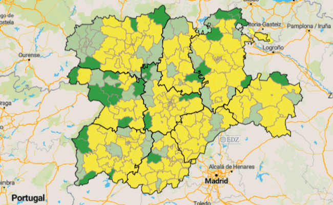Zonas que se desescalarán (en verde más claro) y en fase 1 ya (verde oscuro)