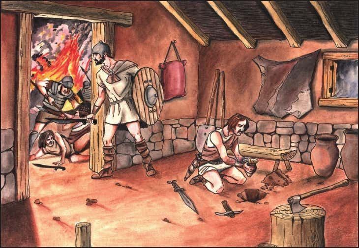 Recreación de la ocultación del tesoro (Aula Arqueológica de Arrabalde)