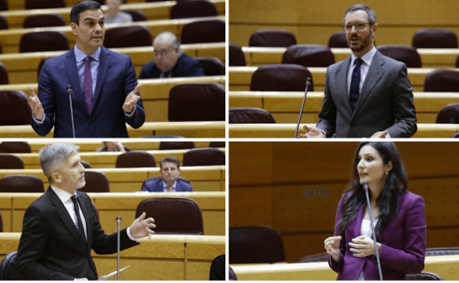 Montaje con las intervenciones en el control del Gobierno en el Senado