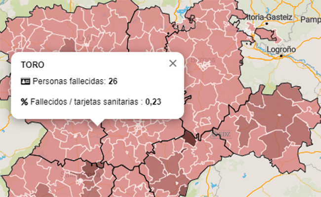Captura de pantalla de las cifras de mortalidad por COVID-19 en Toro.