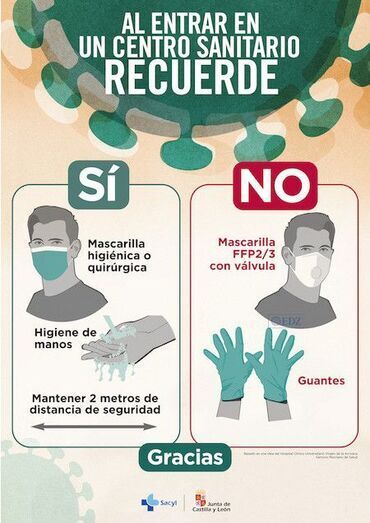 Cartel de Sacyl, con recomendaciones para entrar en los centros sanitarios
