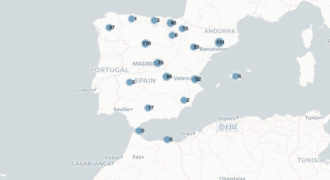 Mapa con nuevos contagios en España