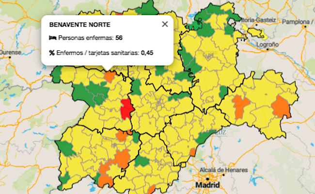 Mapa con la incidencia de casos, probables, leves y graves