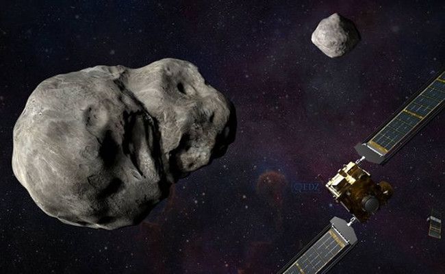 Concepto artístico de ?la nave espacial DART de la NASA y la LICIACube de la Agencia Espacial Italiana (ASI) antes del impacto en el sistema binario Didymos.? ?Image Credit: NASA/Johns Hopkins APL/Steve Gribben?