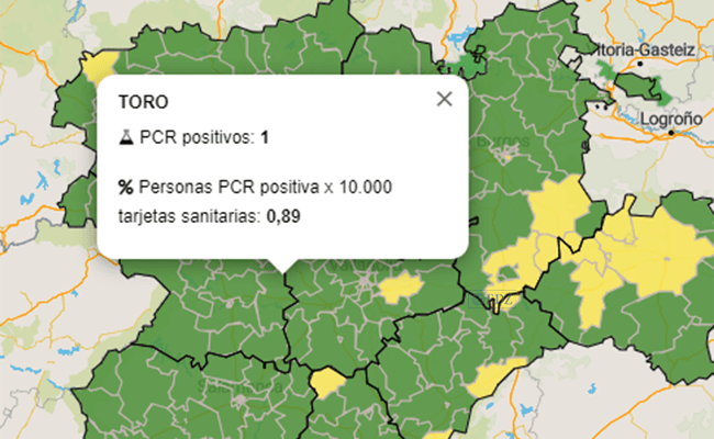 Datos de los PCR positivos de los últimos 7 días, en la Zona Básica de Salud de Toro. / Fuente: Junta de Castilla y León.