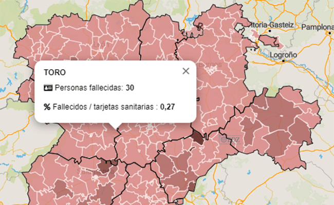 Datos del índice de mortalidad por COVID-19 en la Zona Básica de Salud de Toro. / Fuente: Junta de Castilla y León.