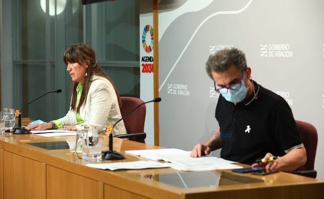 Imagen de la rueda de prensa de la consejera de Sanidad de Aragón