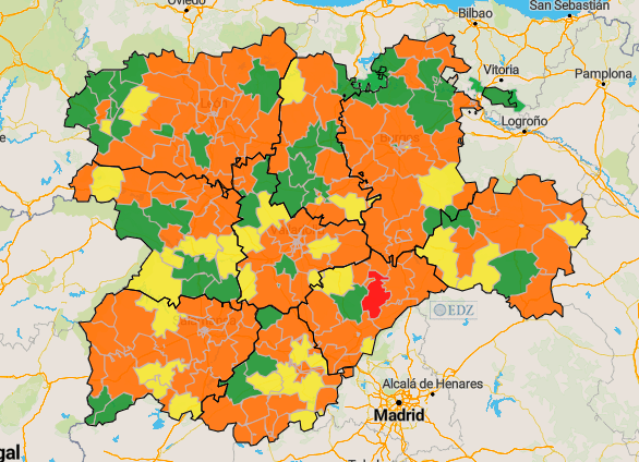 Mapa de incidencia en Castilla y León en siete días