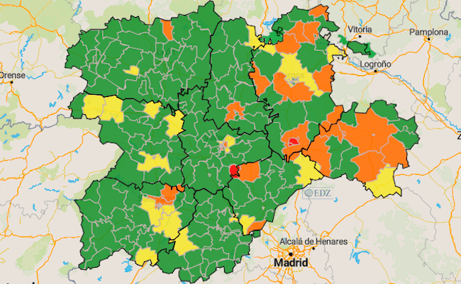 Mapa de incidencia en los últimos siete días