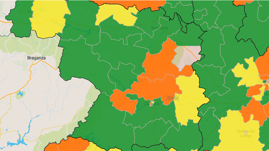 Mapa de incidencia en la provincia en 7 días