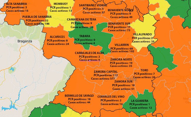 Mapa de incidencia en 7 días y casos activos