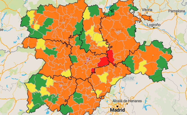 Mapa de incidencia en 7 días en Castilla y León