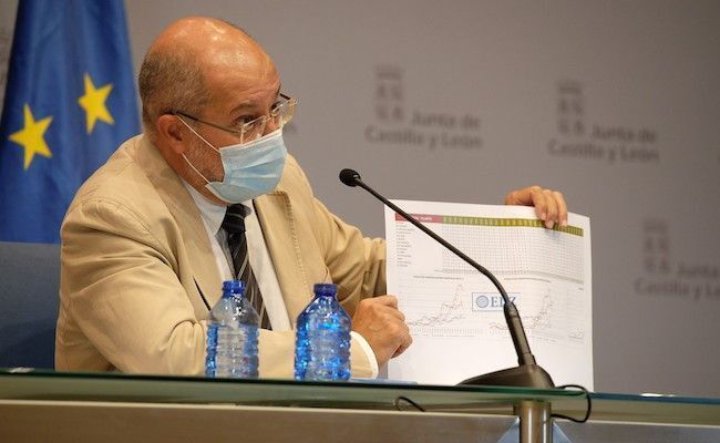 Francisco Igea muestra el gráfico de la curva en ascenso de la incidencia en la comunidad