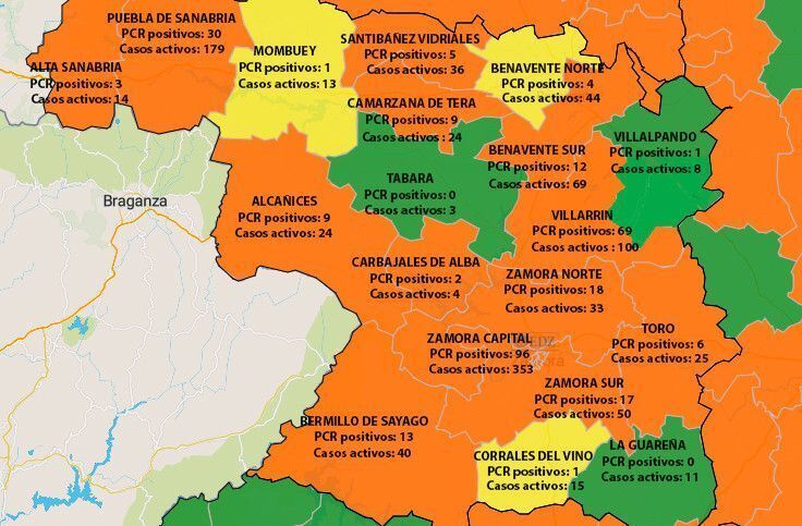 Mapa de incidencia en 7 días y casos activos por ZBS