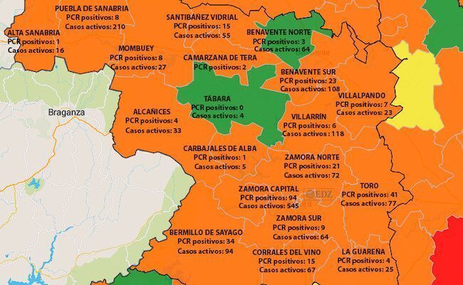 Mapa de incidencia en 7 días y casos activos por ZBS