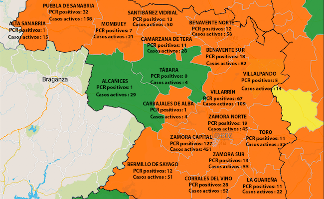 Mapa de incidencia en 7 días, con casos activos