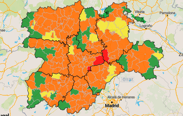 Mapa de incidencia en Castilla y León en siete días