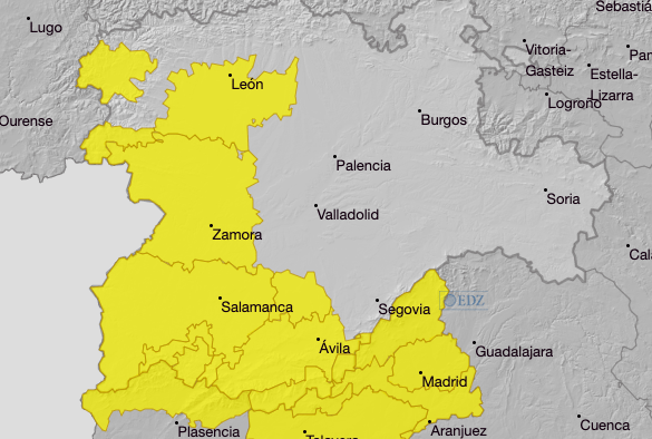 Mapa de previsión de fenómenos adversos del viernes
