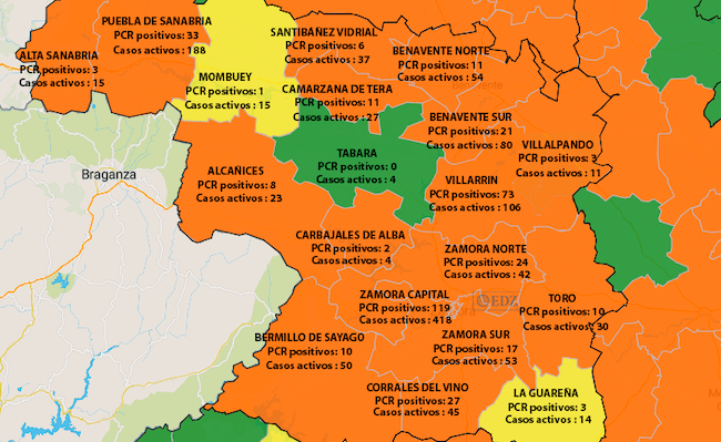 Mapa de incidencia en 7 días, con casos activos
