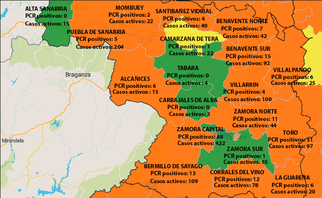 Mapa de incidencia en siete días y casos activos