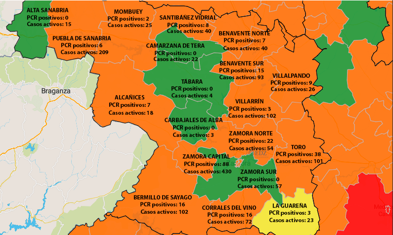 Mapa de incidencia en siete días y casos activos