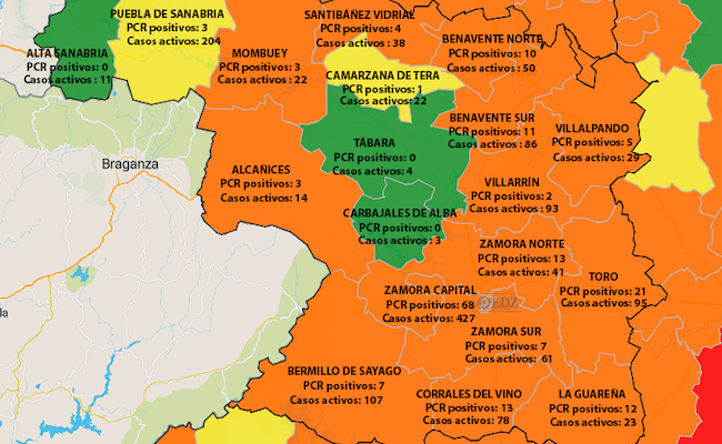 Mapa de incidencia en 7 días y casos activos