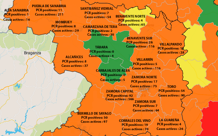Mapa de incidencia en 7 días y casos activos