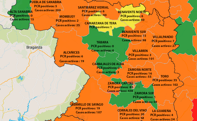 Mapa de incidencia en 7 días y casos activos