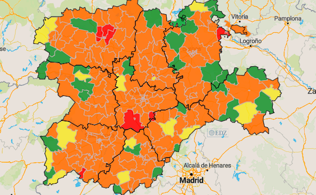 Mapa de incidencia en 7 días en Castilla y León