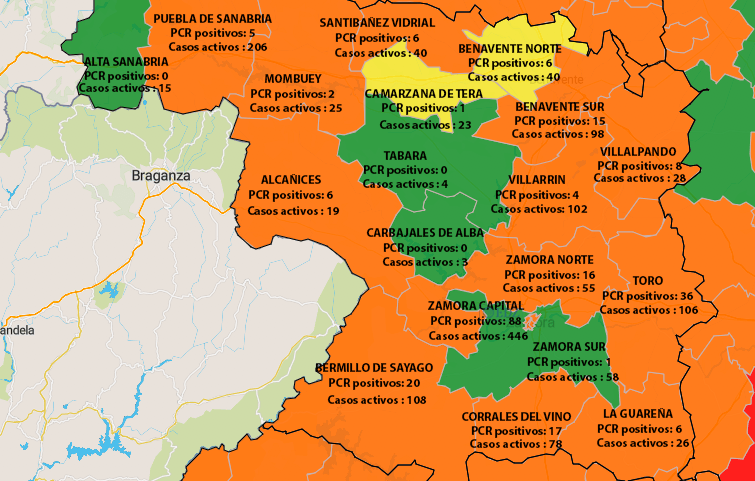 Mapa de incidencia en 7 días y casos activos