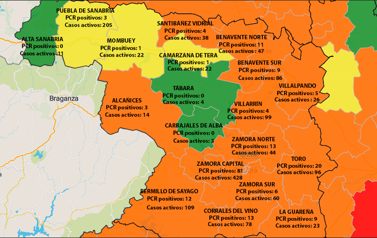 Mapa de incidencia en la provincia en siete días y casos activos