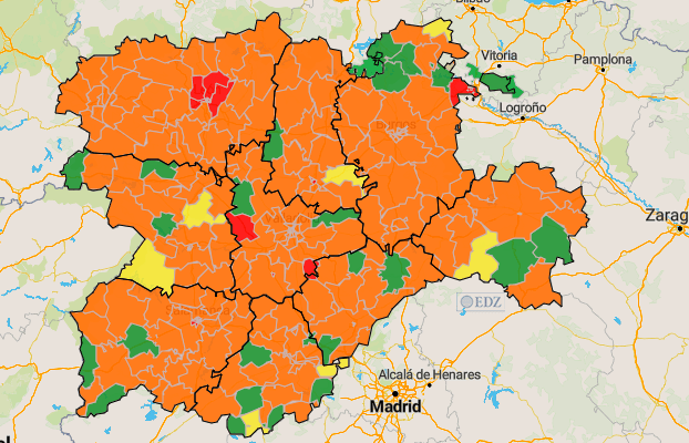 Mapa de incidencia en siete días en Castilla y León