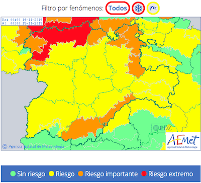 Mapa de previsiones de la AEMET