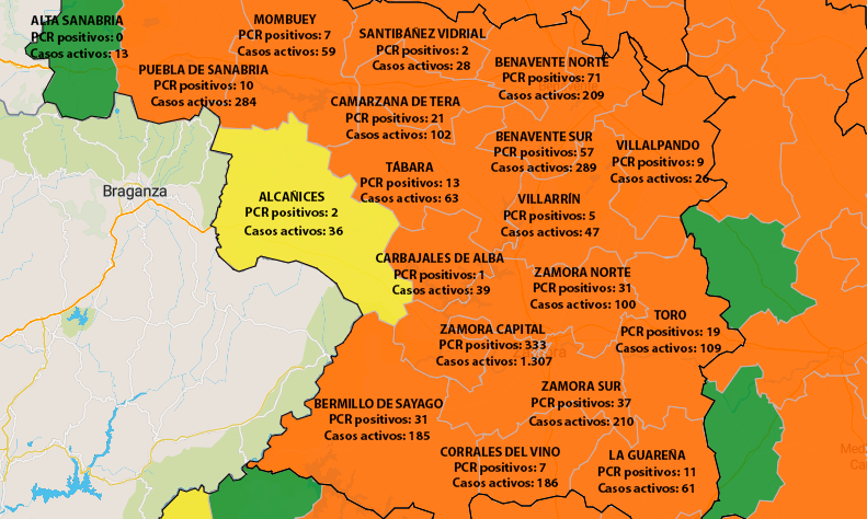 Mapa de incidencia en siete días y casos activos de coronavirus