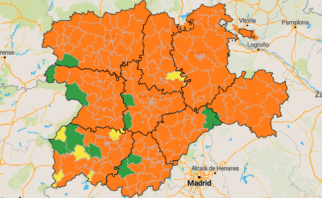 Mapa de incidencia en siete días, con el regreso al verde de la ZBS de Alcañices