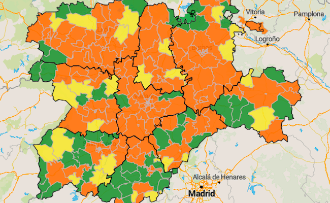 Mapa de incidencia en 7 días en Castilla y León