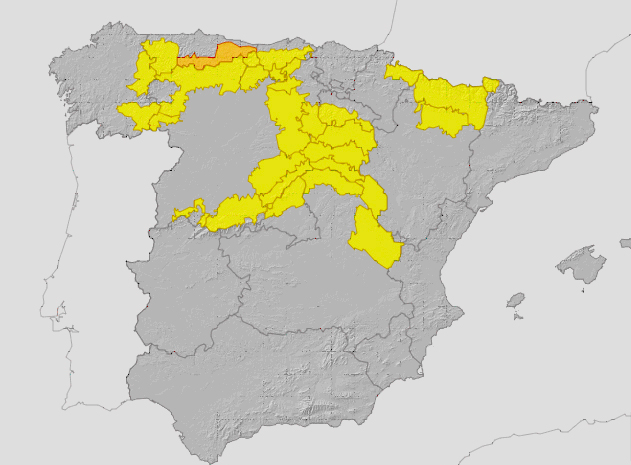 Previsión con avisos para el jueves
