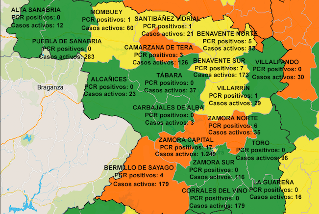 Mapa con incidencia en siete días y casos activos