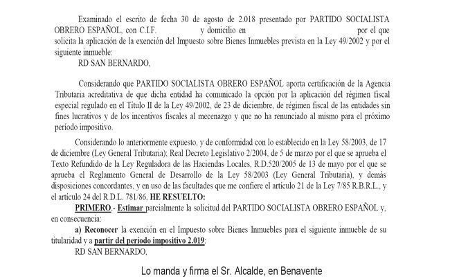 Luciano perdona el IBI a sede PSOE Benavente