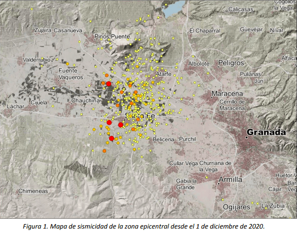 Mapa de terremotos desde el 1 de diciembre (© Instituto Geográfico Nacional - Red Sísmica Nacional)