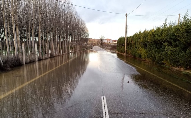 Cortado un carril en la ZA-P-2545 por una balsa de agua entre Benavente y Santa Colomba de las Mozas